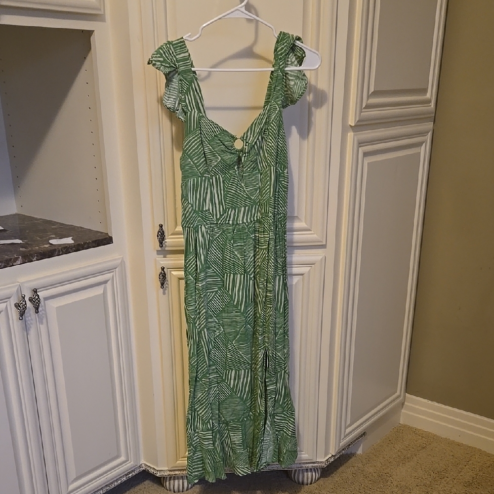 Tropical Green Leaf Maxi Dress